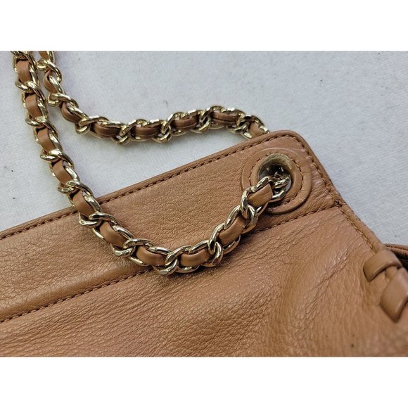 Tory Burch Marion Whipstitch Leather Saddle Convertible Chain Crossbody Tan Bag - Picture 6 of 16